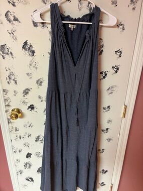 Max Studio Charcoal Blue Tiered V-Neck Maxi Dress